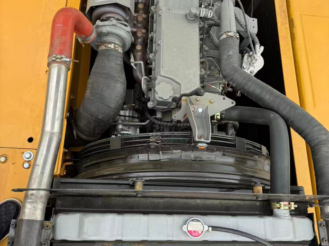 SANY SY365H-9 engine bay with the side panel open, showing the Isuzu diesel engine