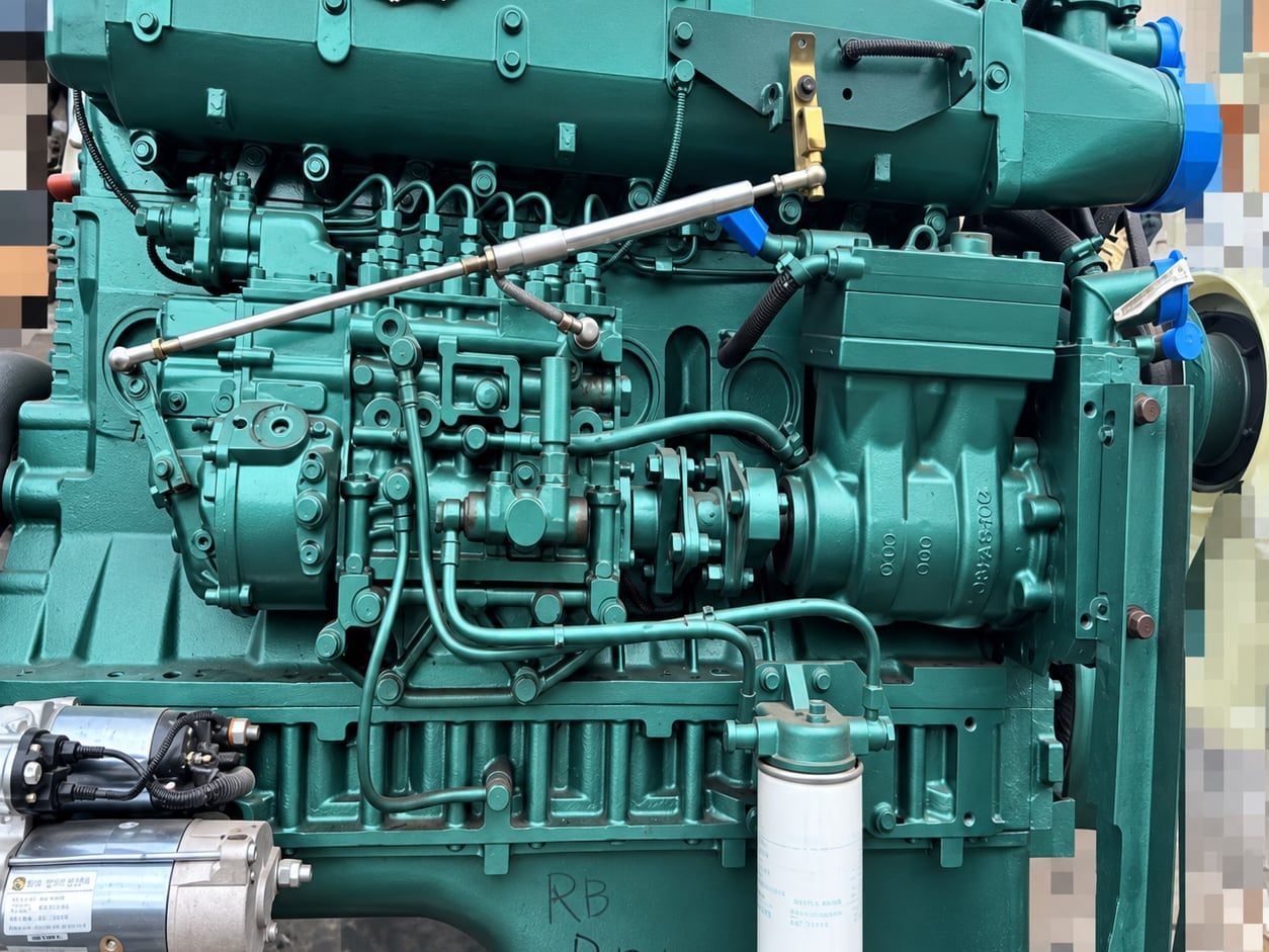 Camion benne Sinotruk HOWO 8×4, moteur diesel six cylindres photographié sur un support, hors du châssis